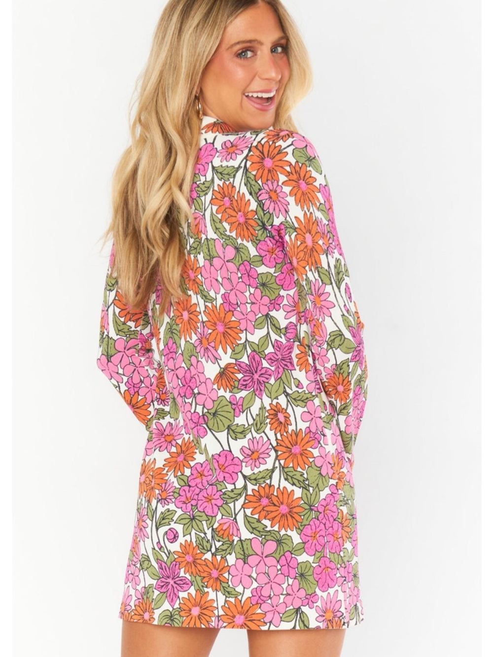 Show Me Your MuMu Pink Orange Floral V-Neck Mini Dress Cottagecore meets retro - Picture 2 of 8